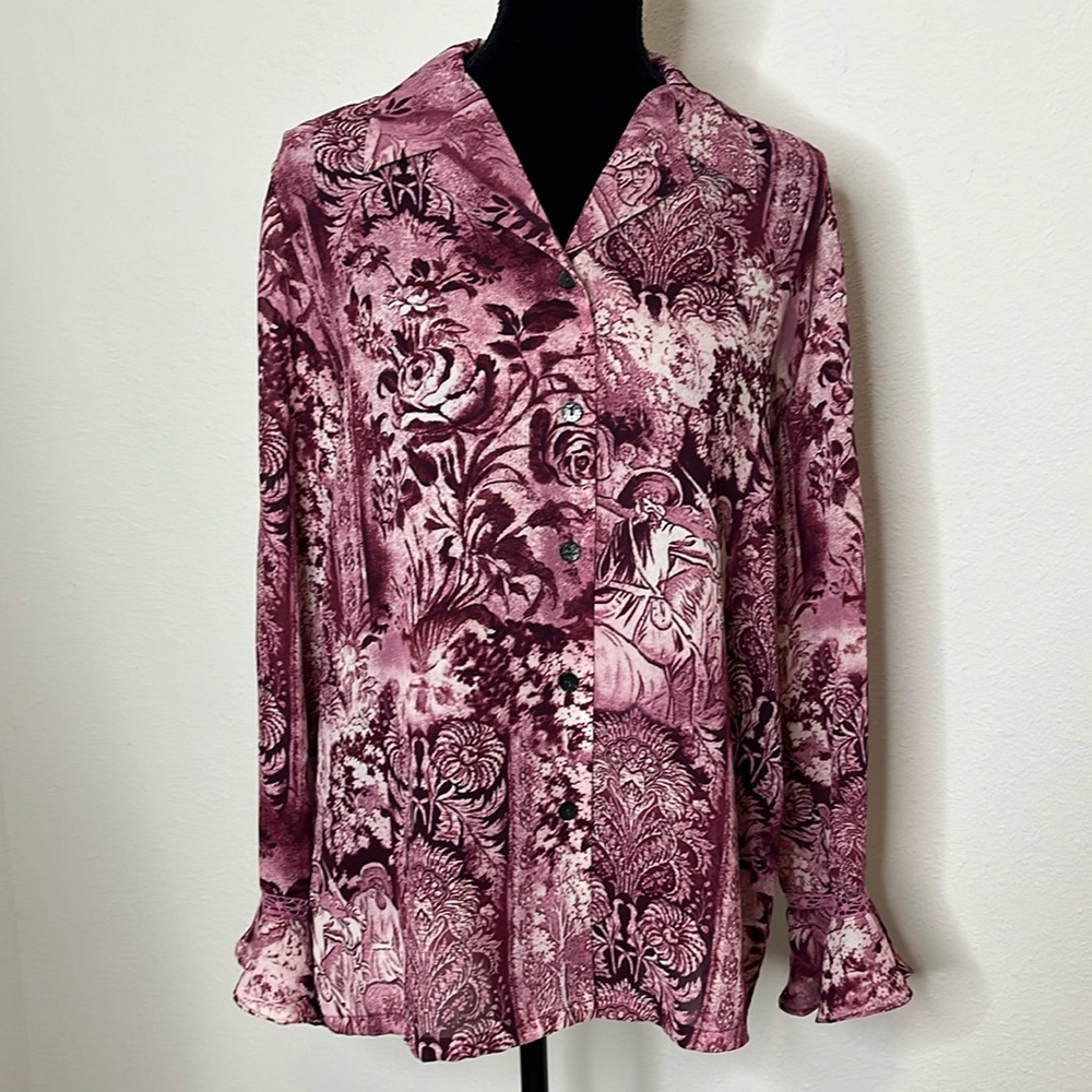 Sag Harbor size 14 burgundy long sleeve button up top
